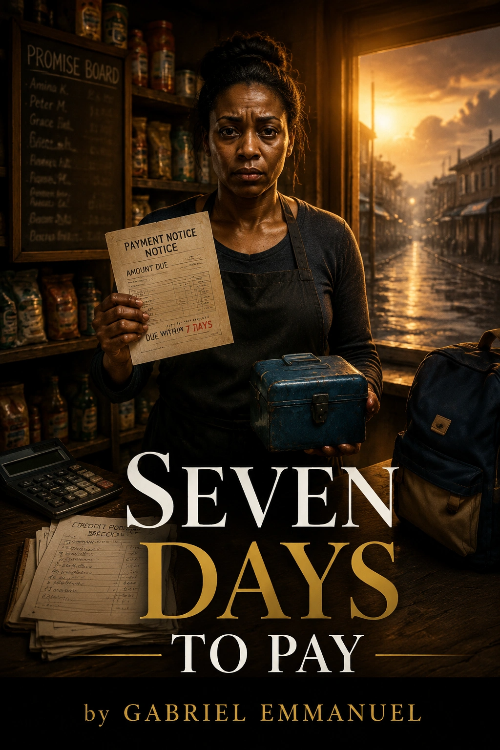 Cinematic cover art for Seven Days to Pay, a family drama Navirella book
